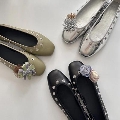 Sheepskin Version~ Niche Design Round Head Rivets Shallow Mouth Single Shoes Women's 2025 Spring and Summer New Casual Flat Ballet