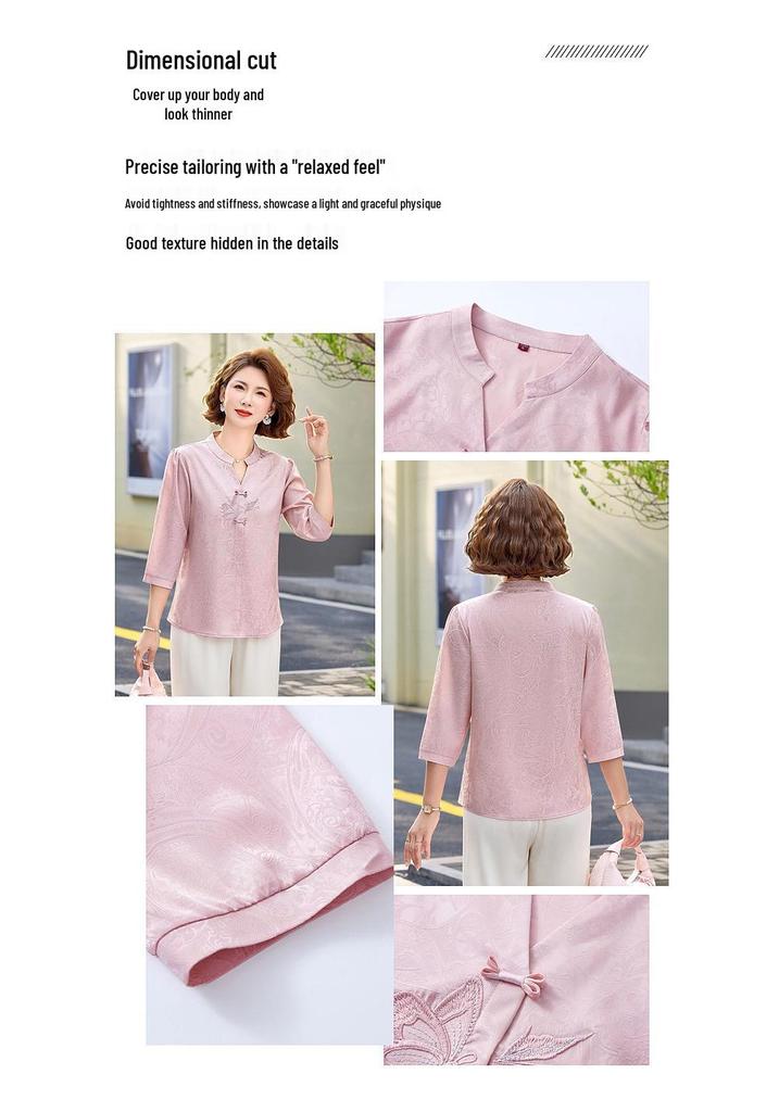 2026 Stylish Mid-Sleeve Jacquard Top for Young and Middle-Aged Women