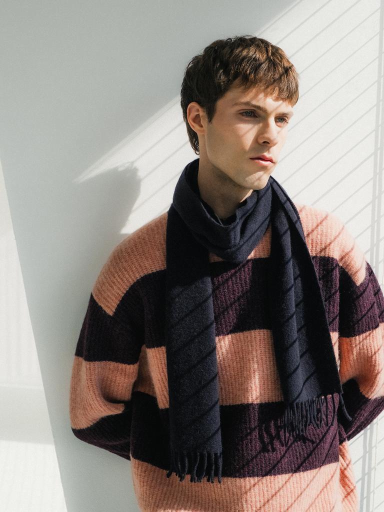 Pokeopeiseu Block Round Neck Kint Deep Peach/Burgundy