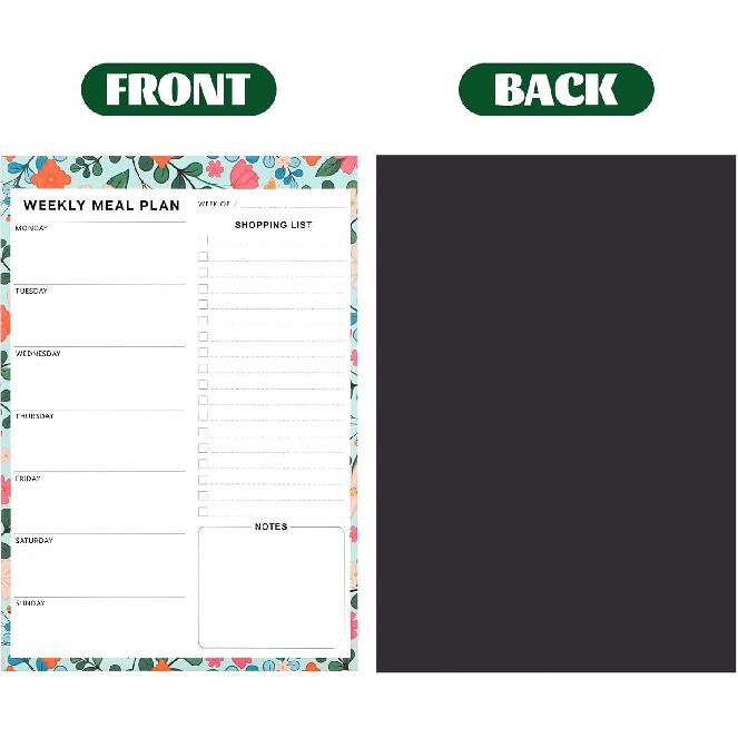 60 Sheet Meal Planner for Fridge, Magnetic Weekly Meal Planner & Grocery List with Tear-off Shopping List for Meal Prep, 7x10''-Flower Design