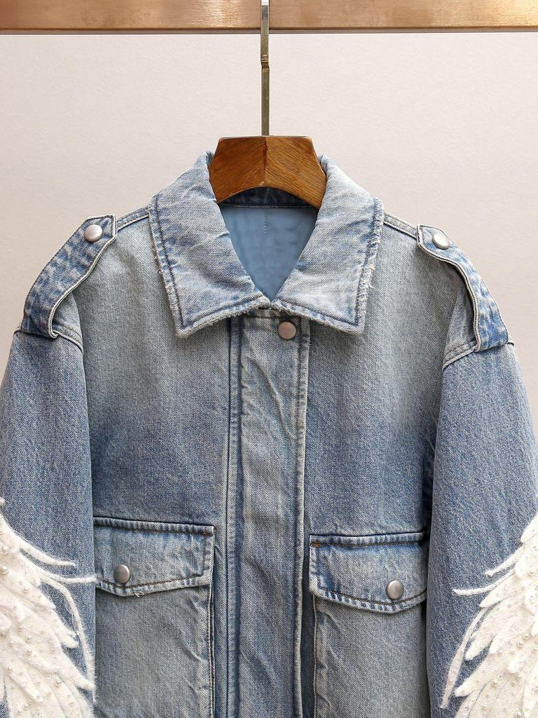 Denimjacke im koreanischen Stil mit Perlenkragen - Winter-Baumwollmantel für Damen