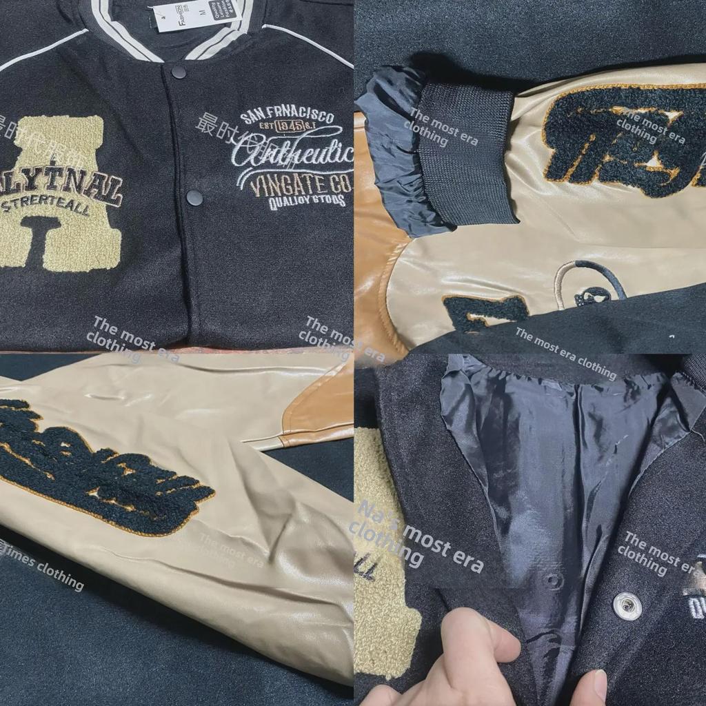Trendige Herren-Baseballjacke mit Stickerei – Frühling/Herbst Street Style, Lockerer Schnitt, Leder Freizeitkleidung