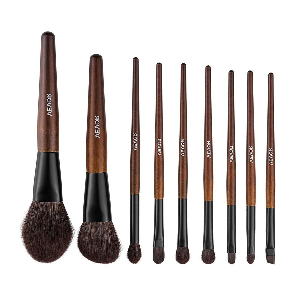 9-Piece Makeup Brush Set for Foundation Blending Eyeshadow, Professional Makeup Brush Kit with Soft Natural Wool & Vegan Synthetic Bristles, Ergonomic