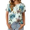 Women's Fashionable Casual Summer Floral Print V-neck Button Short-sleeved Top