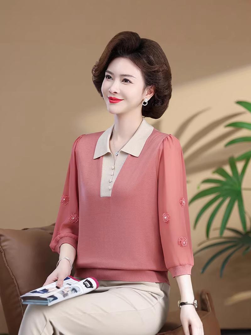 

Mom s Seasonal Long-Sleeve T-Shirt for Middle-Aged and Elderly Women 3XL (150-165 jin) оранжевый