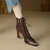 Women's Shoes 2026 New Strap Women's Shoes High Heels Metal Pointed Short Boots Hand Grip Soft Leather Brown Women's Boots