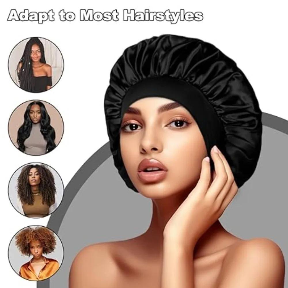 Solide Satin-Schlafhaube Haartuch Elastisches Band Schmaler Kopfbindeband Rand Badezimmer Duschhaube Zum Schlafen Damen Dusche Haarpflege
