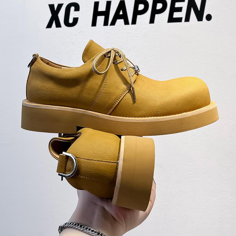 Derby Shoes Men's 2024 Mickey Big Head Shoes Big Yellow Boots Round Head Fashion Trend Casual Leather Shoes Hong Kong Style 177177-A