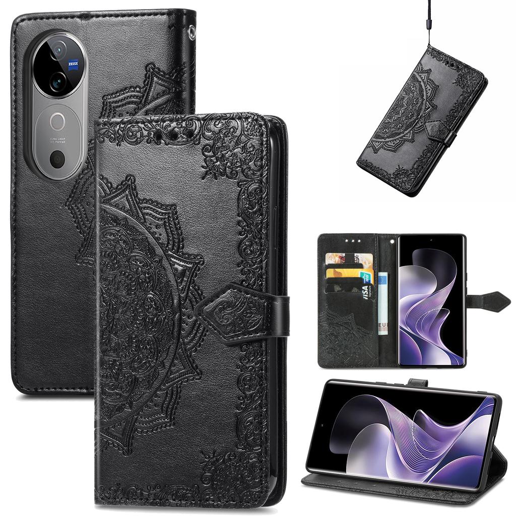 Pro vivo V40 5G Pouzdro Mandala Reliéfní Design Kožená Peněženka Kryt na Telefon