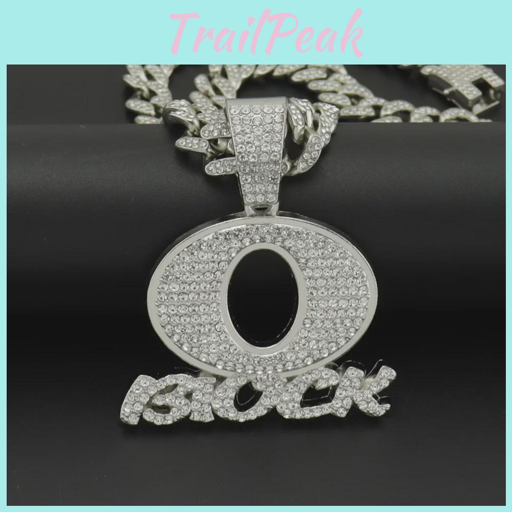 Letter Pendant Trendy Necklace Oblock European American Hiphop Style With Alloy And Diamond Accents