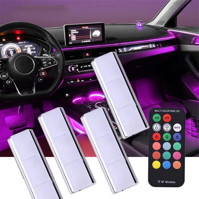 

1 комплект светодиодных RGB лент для автомобиля с беспроводным пультом управления для внутреннего освещения
