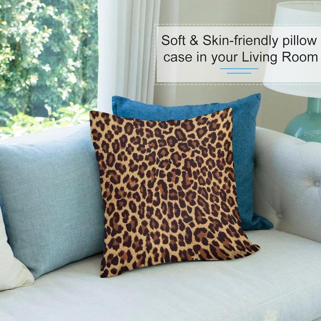 Cheetah Leopard Brown Decorative Throw Pillow Covers 18x18 Inch Farmhouse Cushion Cover Plush Pillow Case for Couch Sofa Bed Outdoor Home Decor