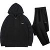 Li Ning Solid Color Fleece Hooded Jacket Logo Print Cuffed Fleece Sports Pants Casual Sports Suit Men Sportswear Black YWDT477-1+AKLTC13-1