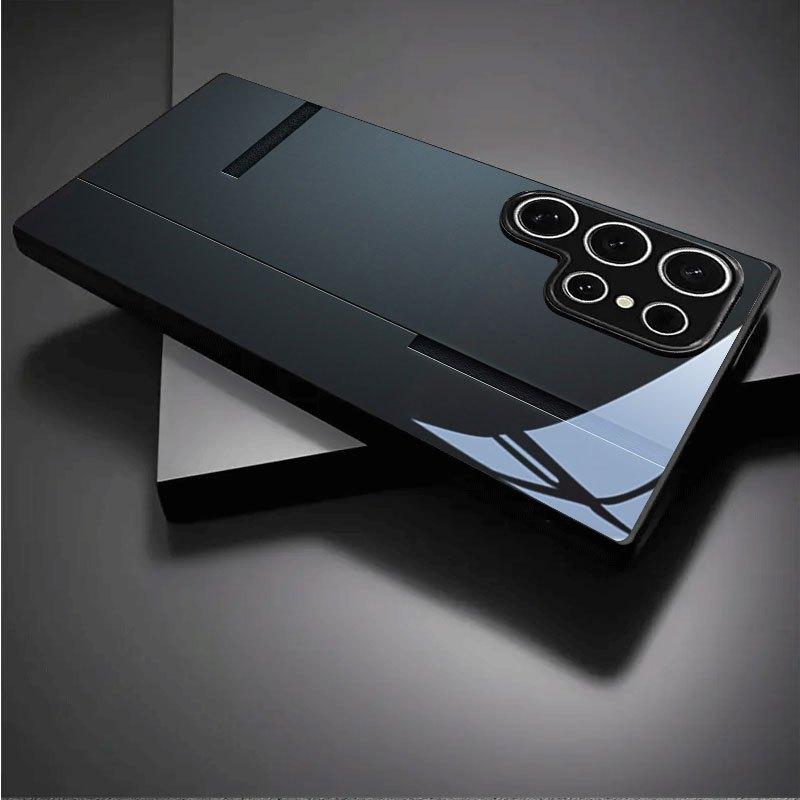 Schwarzes Kristall minimalistisches Design schwarzes Glas Handyhülle geeignet für Samsung GalaxyS26 S25 S24 S22 S21 S20FE/Ultra/Plus sturzsicher
