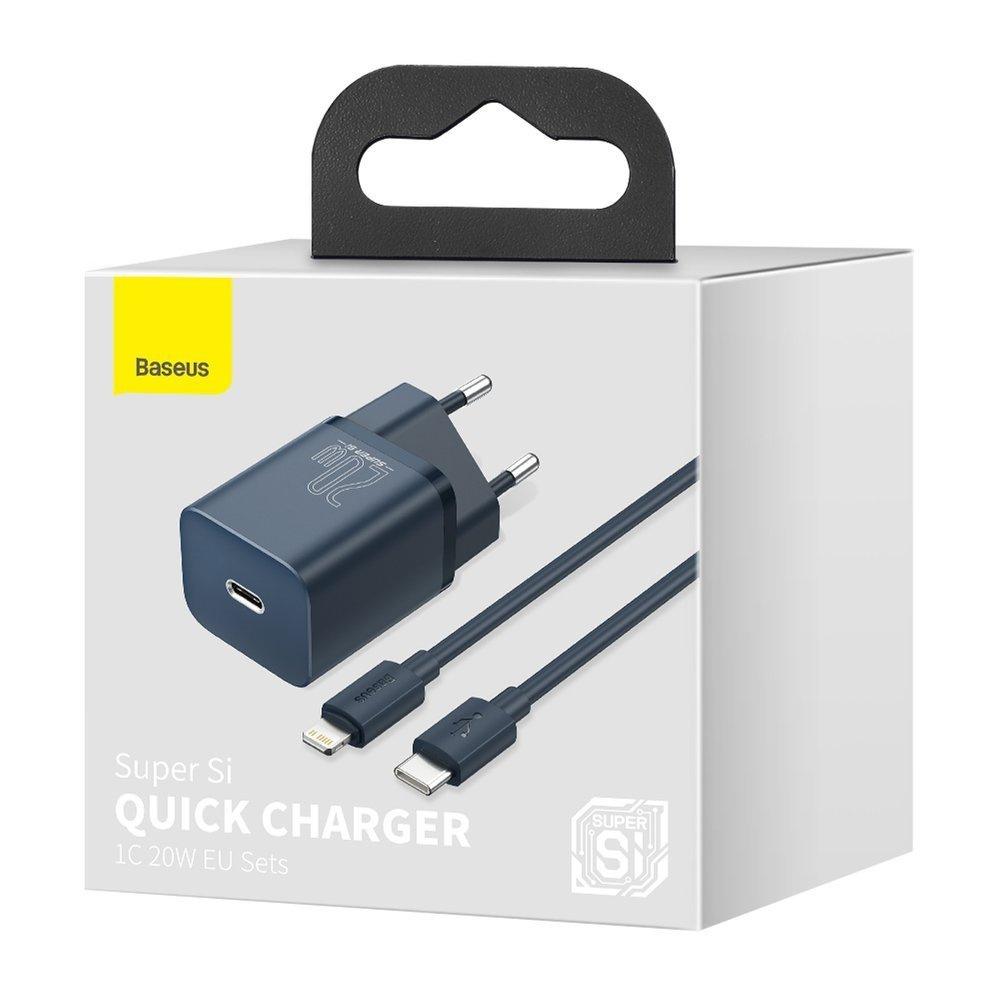 Baseus Super Si 20W USB-C Quick Charger with Lightning Cable - 1m Blue (Model TZCCSUP-B03)