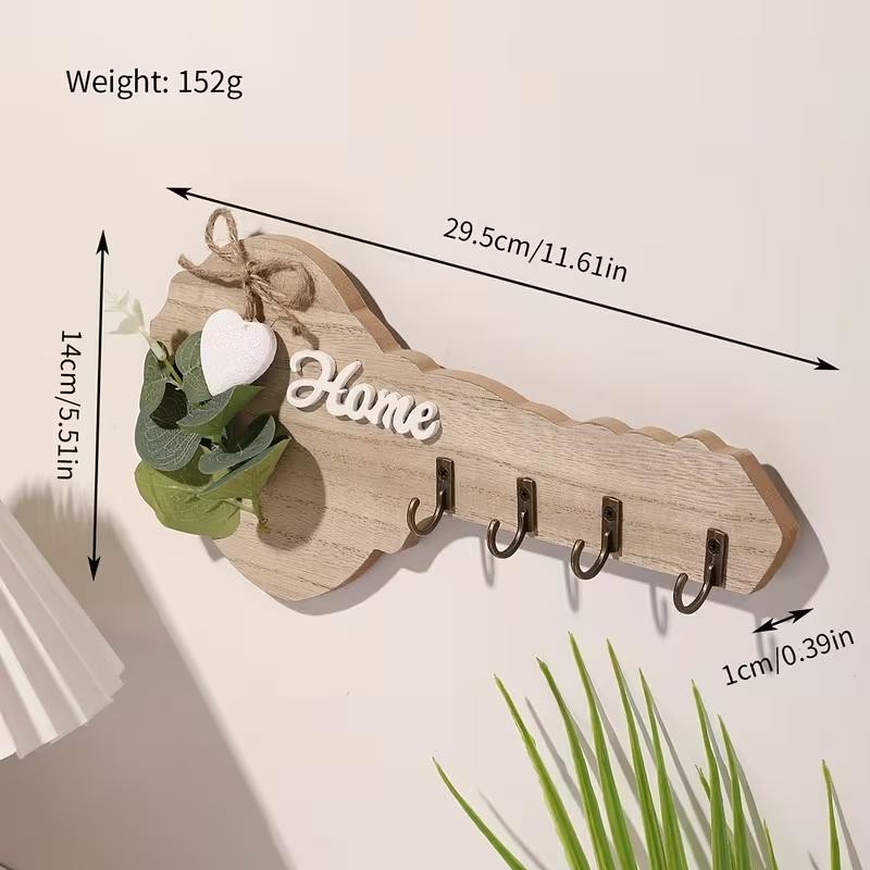 

1PC Wooden Home Key Holder Wall Decor With Heart Embellishments And 4 Hooks - Stylish Modern Party Home Decor