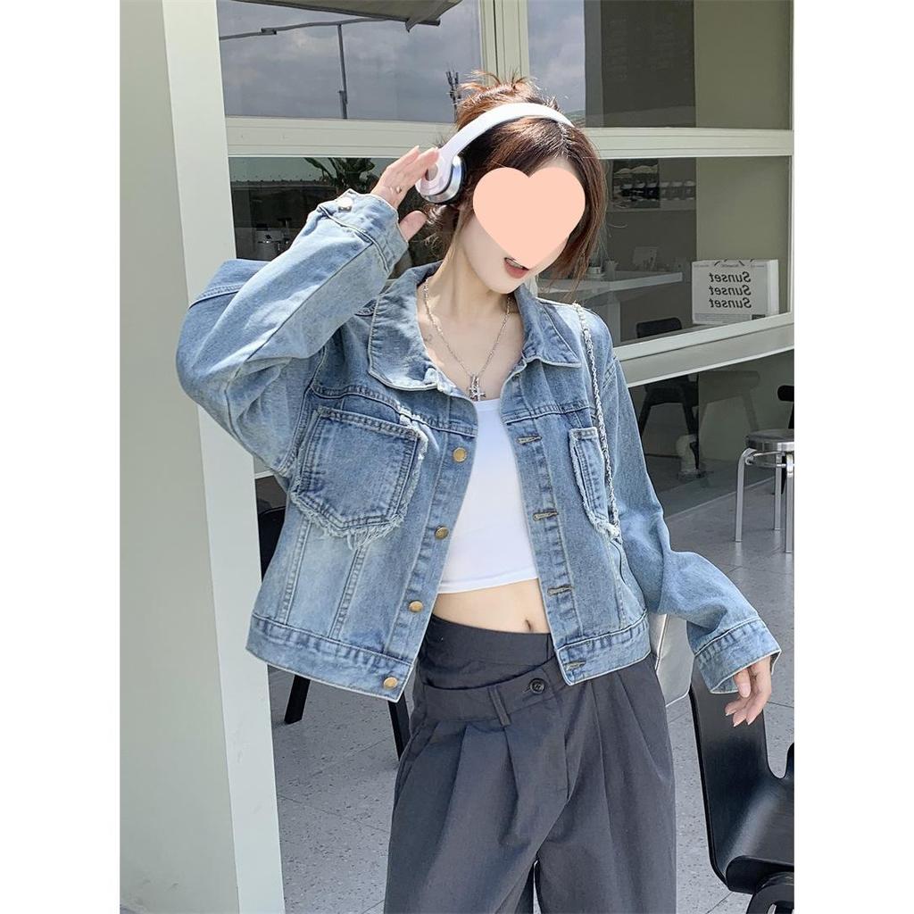 2023 Autumn Women's Frayed Loose Denim Jacket