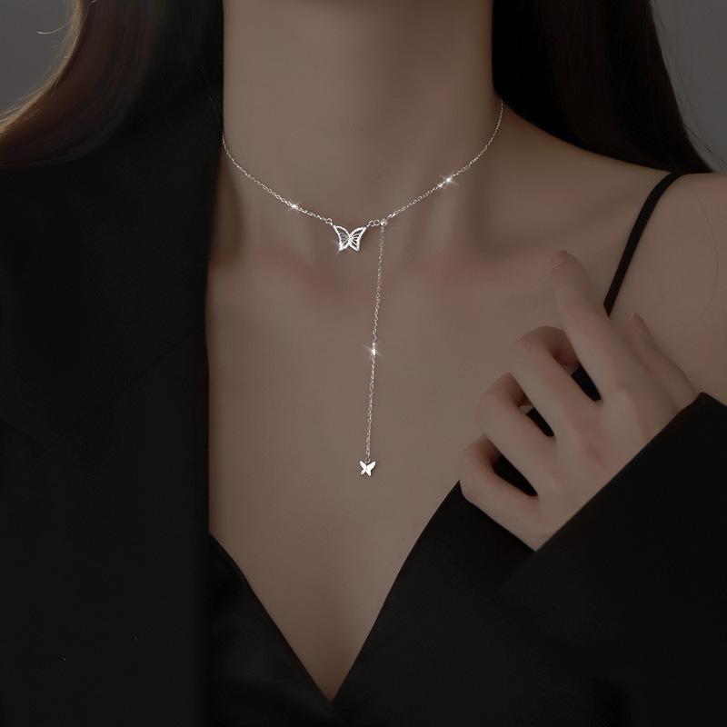 Zircon butterfly pendant necklace light luxury niche fashion temperament versatile high sense necklace women