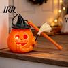 Handheld Pumpkin Pole Light Glowing Halloween Lantern, Jack O Lantern with Witch Hat Broom, Candy Collecting Up Decor, Trick or Treat Prop for
