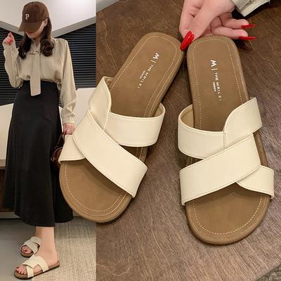 2025 Good Texture Niche Kink Cross Slippers Women's Soft Bottom Outer Wear Summer Ins Beach One-word Flat Slippers