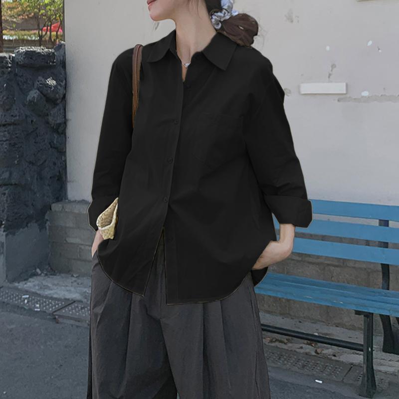 ZANZEA Women Casual Turn Down Collar Loose Long Sleeve Button Blouse