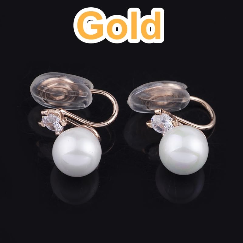 Popular earrings for shell cubic coil style Miyabi Grace women, non-pierced, pearl, white, pearl, crystal, gold, zirconia, wedding, rhinestone, pearl,