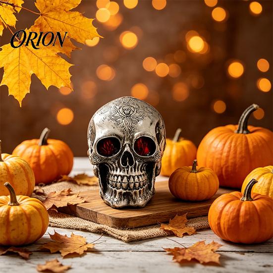 Simulated Bone Texture Resin Skull Figurine, Realistic Human Head Model, Spooky Halloween Gothic Home Decor Statue for Indoor Fireplace Kitchen Prop
