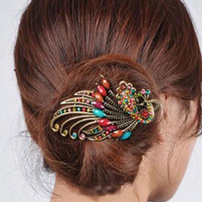 Hot Colorful Women Retro Crystal Peacock Hairpins Hair Stick Hair