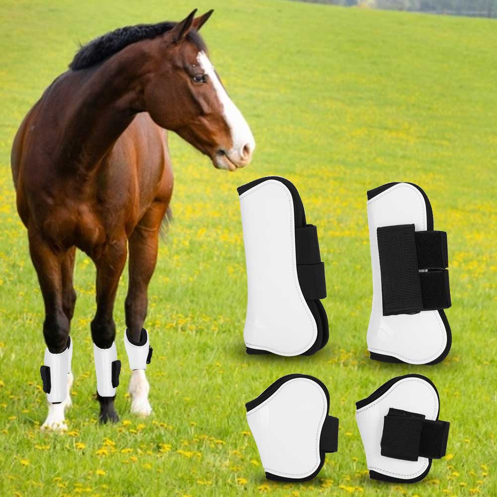4PCS White PU Shell Horse Front Back Leg Guard Boot Wrap Protector Riding Equipment During Jumping