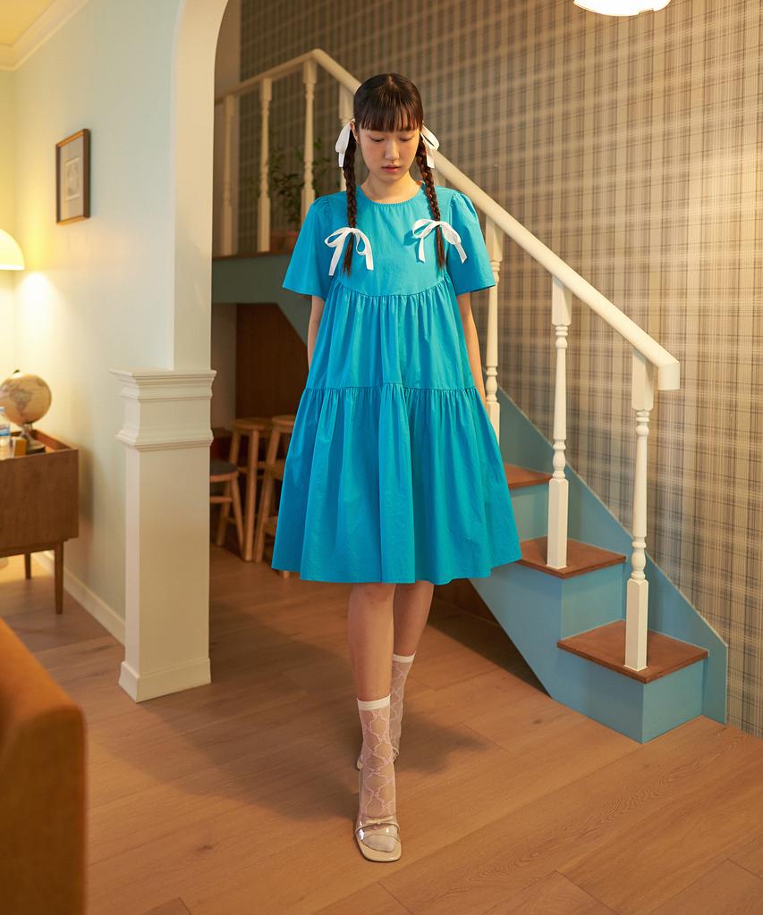 Retour Deux Vingt Quatre Wavy Tiered Midi One-Piece (Aqua Blue)