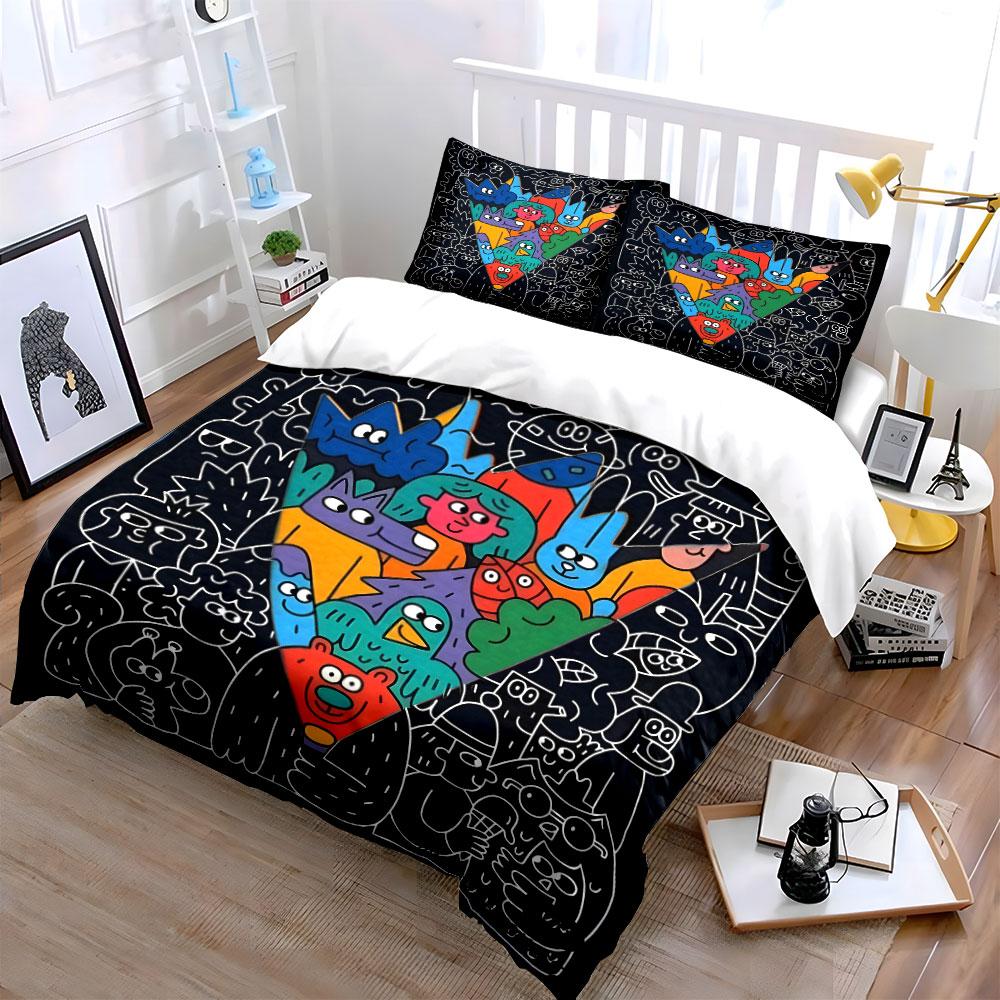 Cartoon Animals and Characters Illustration Print Bedding Set 1 Duvet Cover 2 Pillowcases for Adult and Children Luxury Gift