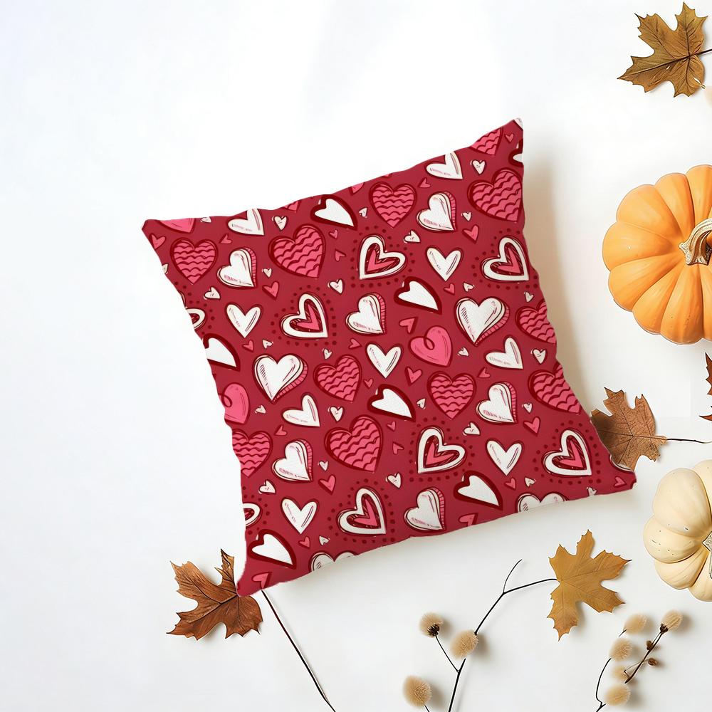 Casual Red Pink Fashion LOVE Style Cushion Cover Washable Linen Pillowcase Soft for Daily Sofa Bed Home Room Decor