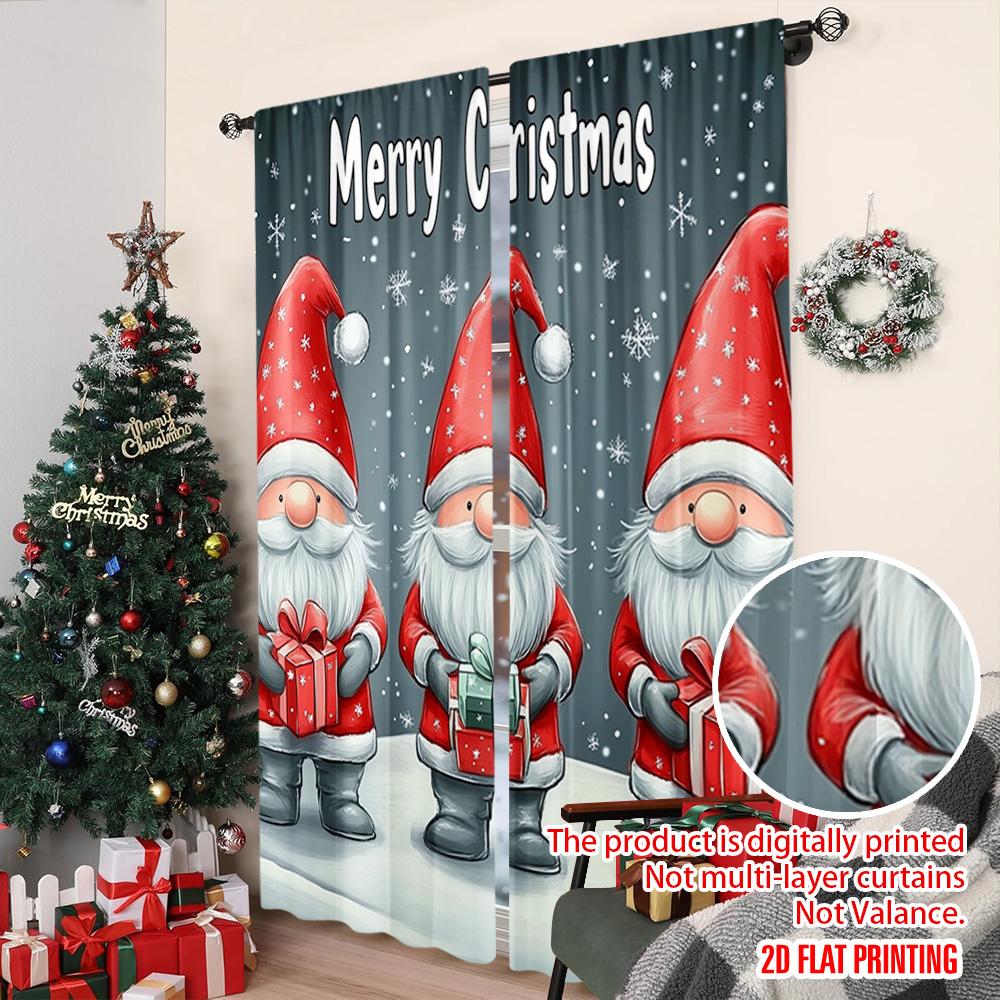 Set Of 2 Flat Printing Merry Christmas Scene Curtains Midget Polyester Without Electricity Family Curtain Machine Washable