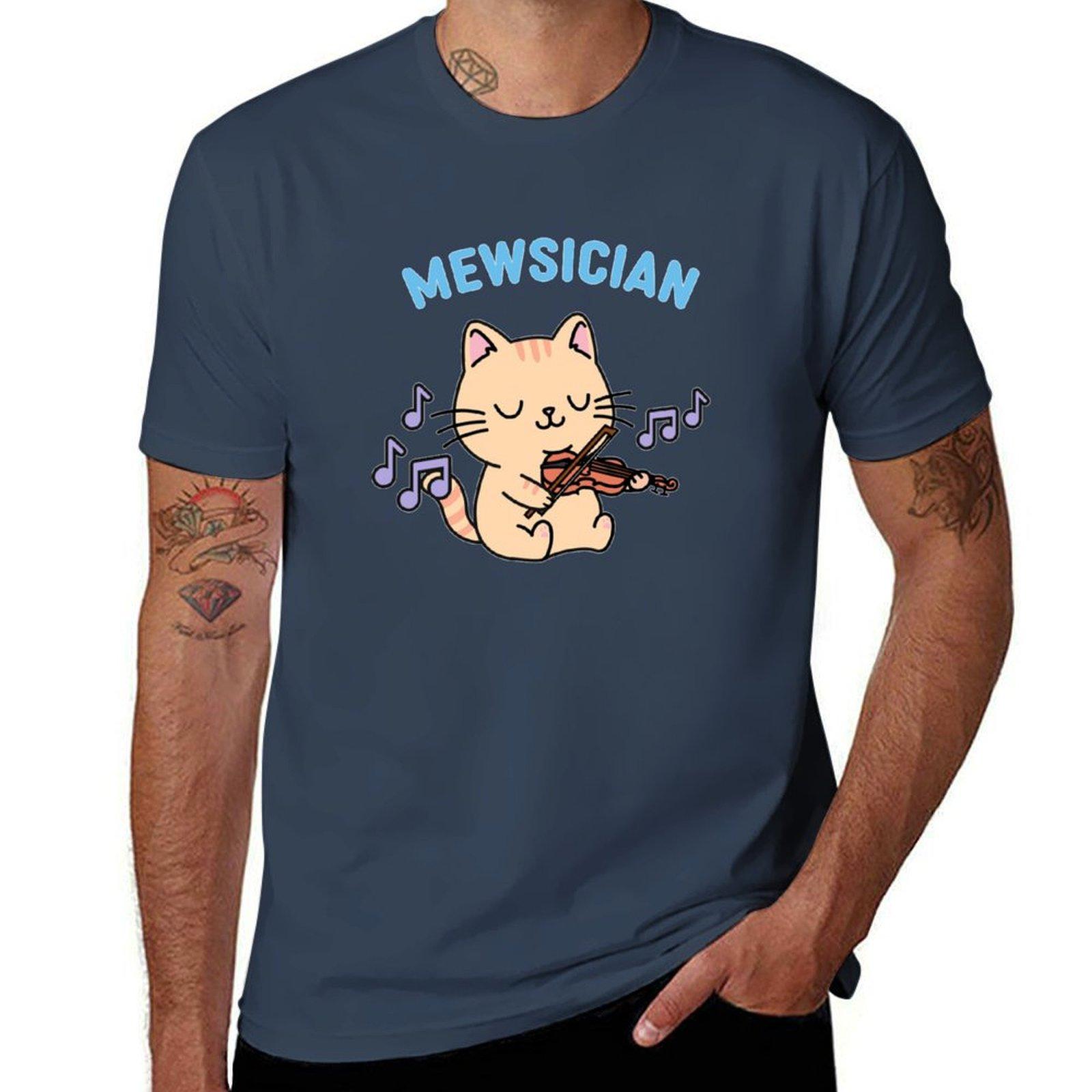 The Mewsician Cat Playing The Violin T-Shirt t shirts for man graphic tees t shirts cotton 100% man t shirt cotton T-Shirt S