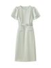 French-Inspired Waist-Cinching Ruffle Sleeve Dress