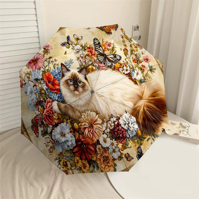 

1PC Cat Flowers Umbrella-8-Rib Reinforced Portable Folding Travel Suitable for All Seasons Outdoor Daily Use Is an Ideal Choice -K0394