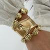 Exaggerated Smooth Geometric Alloy Wide Bracelet, Personalized Baroque Irregular Beaded Bracelet For Women