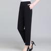 High Waist Elastic Waistband Women Pants Button Decoration Pockets Thin Office Lady Straight Wide Leg Trousers