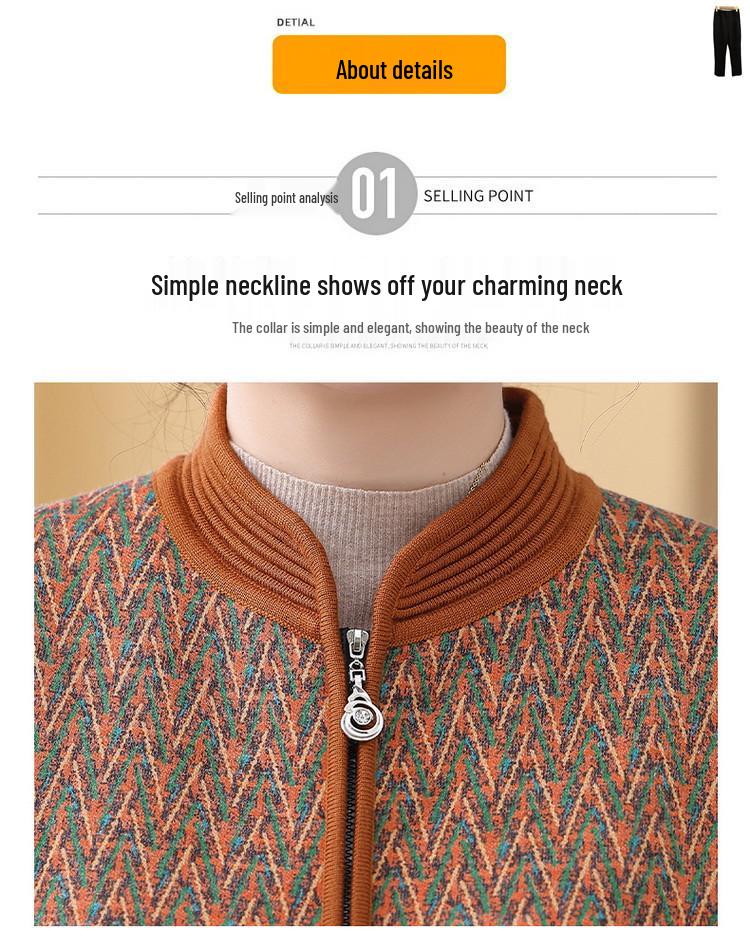 Fat Mama Plus Size Fleece-Lined Cardigan: Warm Autumn Winter Sweater for Middle-Aged & Elderly Women