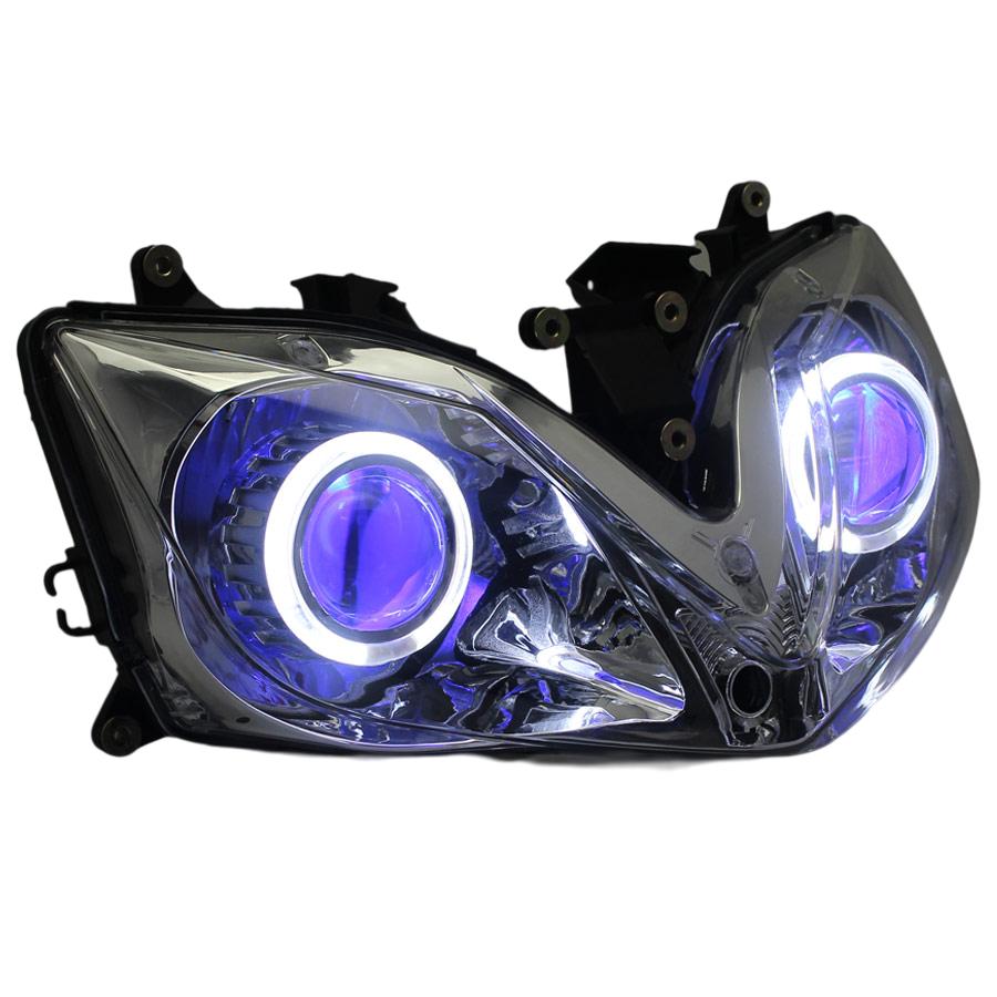 Motorcycle Custom Angel Eyes LED Headlight Assembly HID Projector Bi-Xenon Head Light Lamp For Honda CBR 600 CBR600 F4i 2001-07
