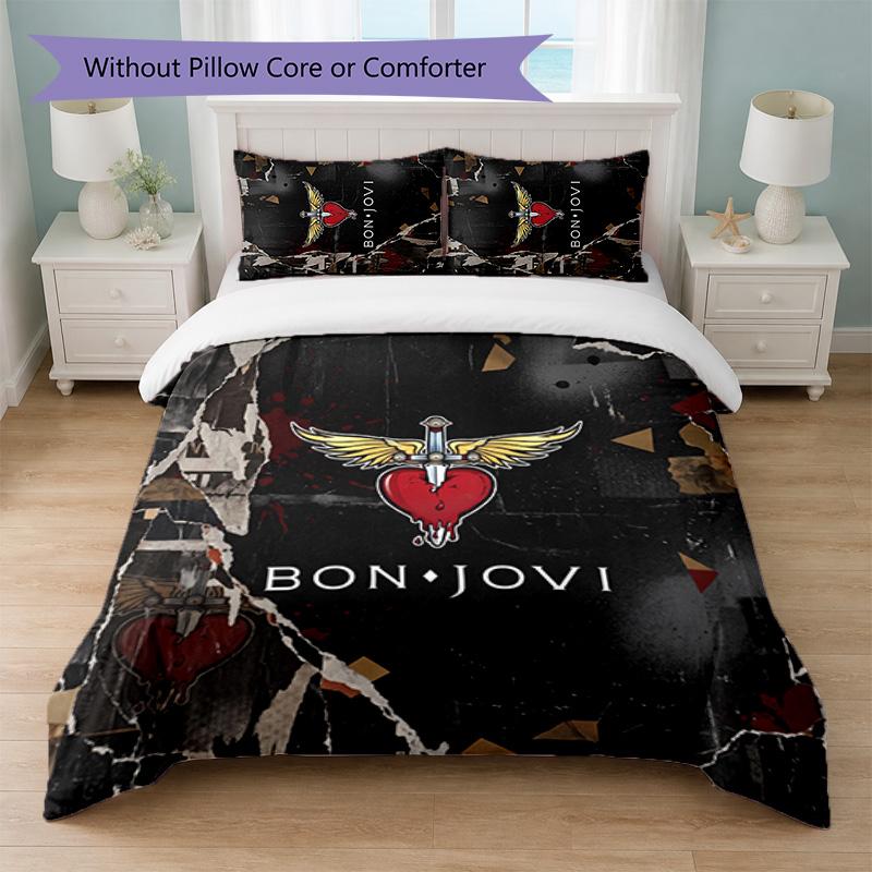 Set Biancheria da Letto 3 Pezzi Stampa Bon Jovi Copripiumino con Due Federe Biancheria da Letto Morbida per Camera da Letto Domestica