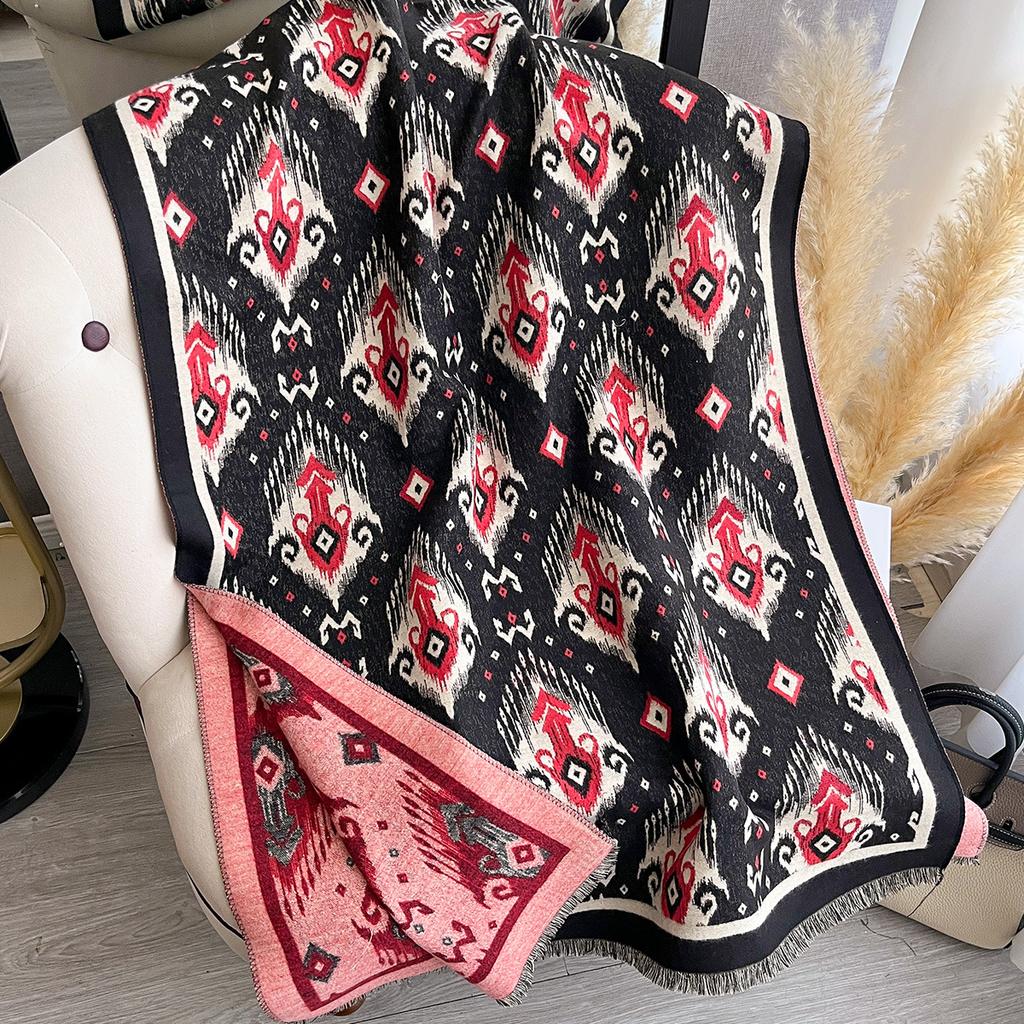 New Women Imitation Cashmere Two-Side Plaid Horse Print Scarf Soft Warm Pashmina Shawl Autumn Winter Coldproof Windproof Blanket