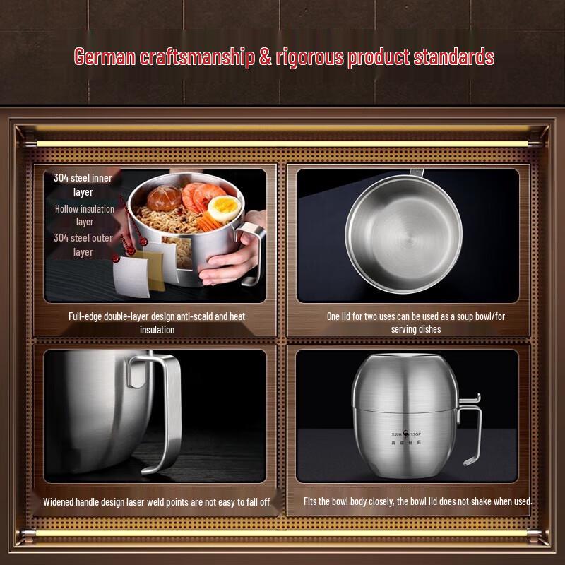 SSGP 304 Stainless Steel Instant Noodle & Soup Bowl with Lid