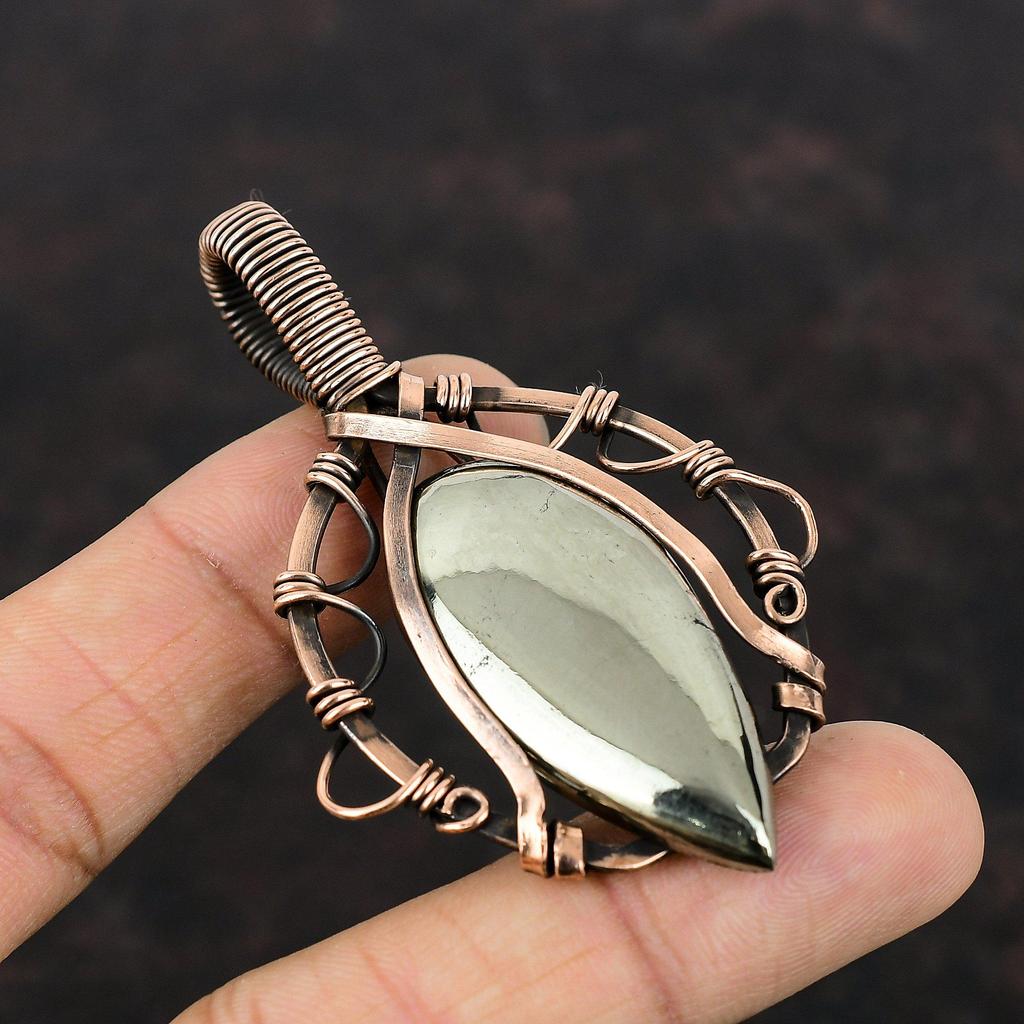 Apache Pyrite Pendant Copper Wire Wrapped Pendant Wire Wrap Gemstone Jewelry Handmade Pendant Copper Jewelry For Gift Apache Pyrite Jewelry