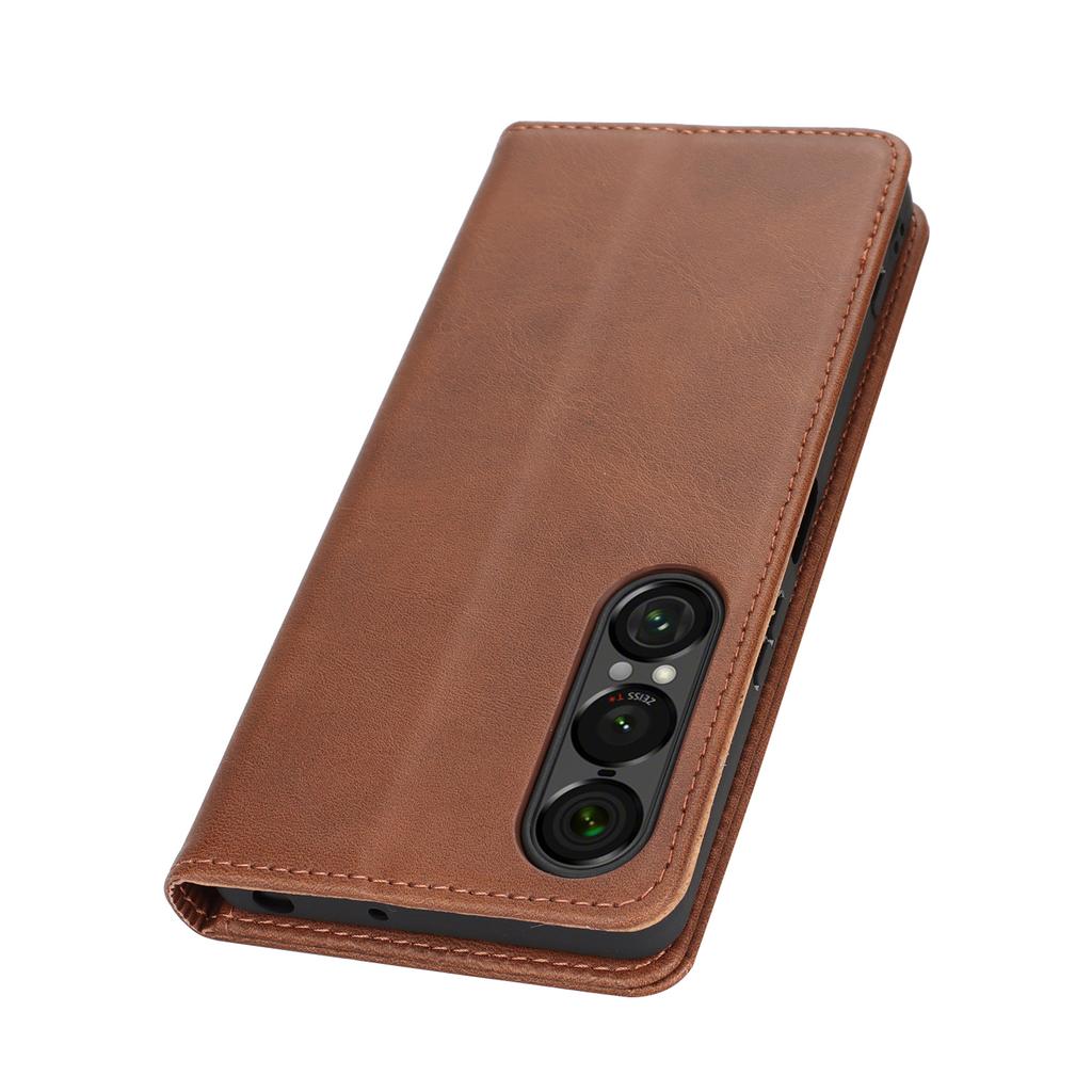 For Sony Xperia 1 VII Case PU Leather Calf Textured Magnetic Closing Smart Phone Cover