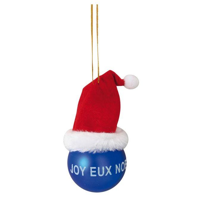 Boule de noel bleu avec bonnet