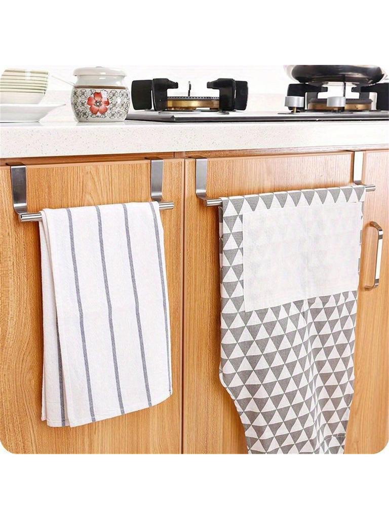 1PC Hanging Stainless Steel Single Pole Towel Rack Without Punching, Cabinet Door Back Type Cloth Ha
