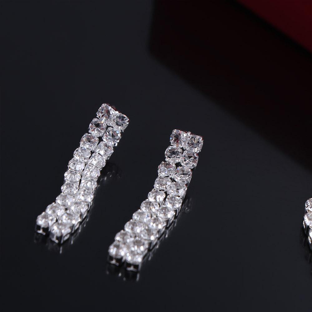 Rhinestone Earrings Necklace Bridal Tassels Crystal Jewelry Set Women