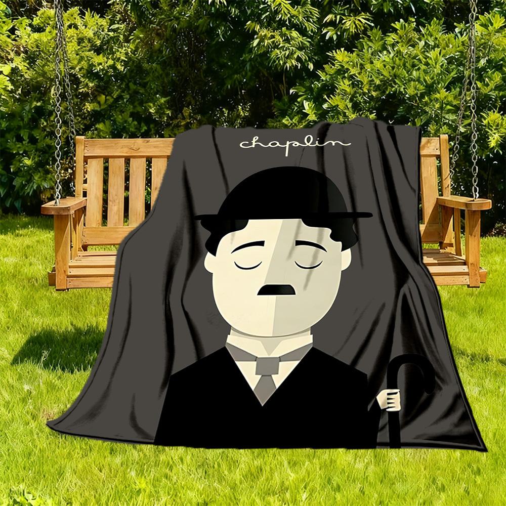 1pc Charlie Chaplin Outdoor Blanket Lightweight Flannel, Soft & Warm, All-Season Use for Sofa, Outdoor, Camping, Living Room, Office063