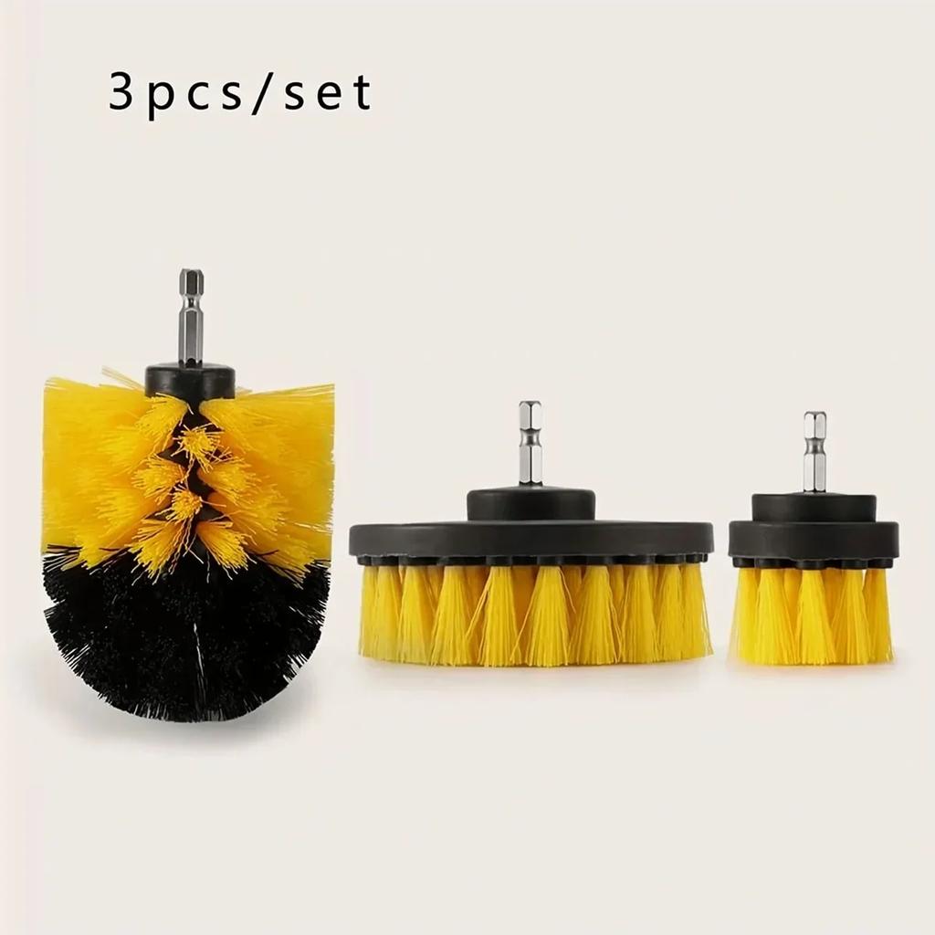 3pcs/set - electric drill scrubbing brush drilling brush kit, carpet glass car tire plastic circular cleaning brush nylon brush